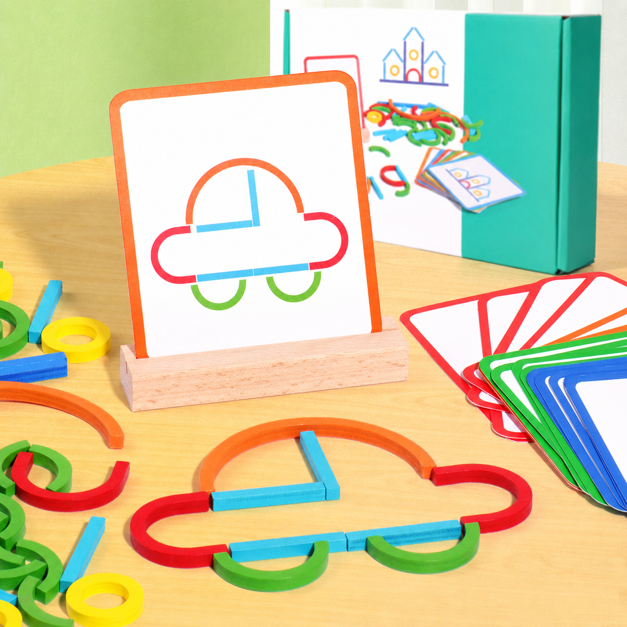 Wooden Sticks and Rings Puzzle Set